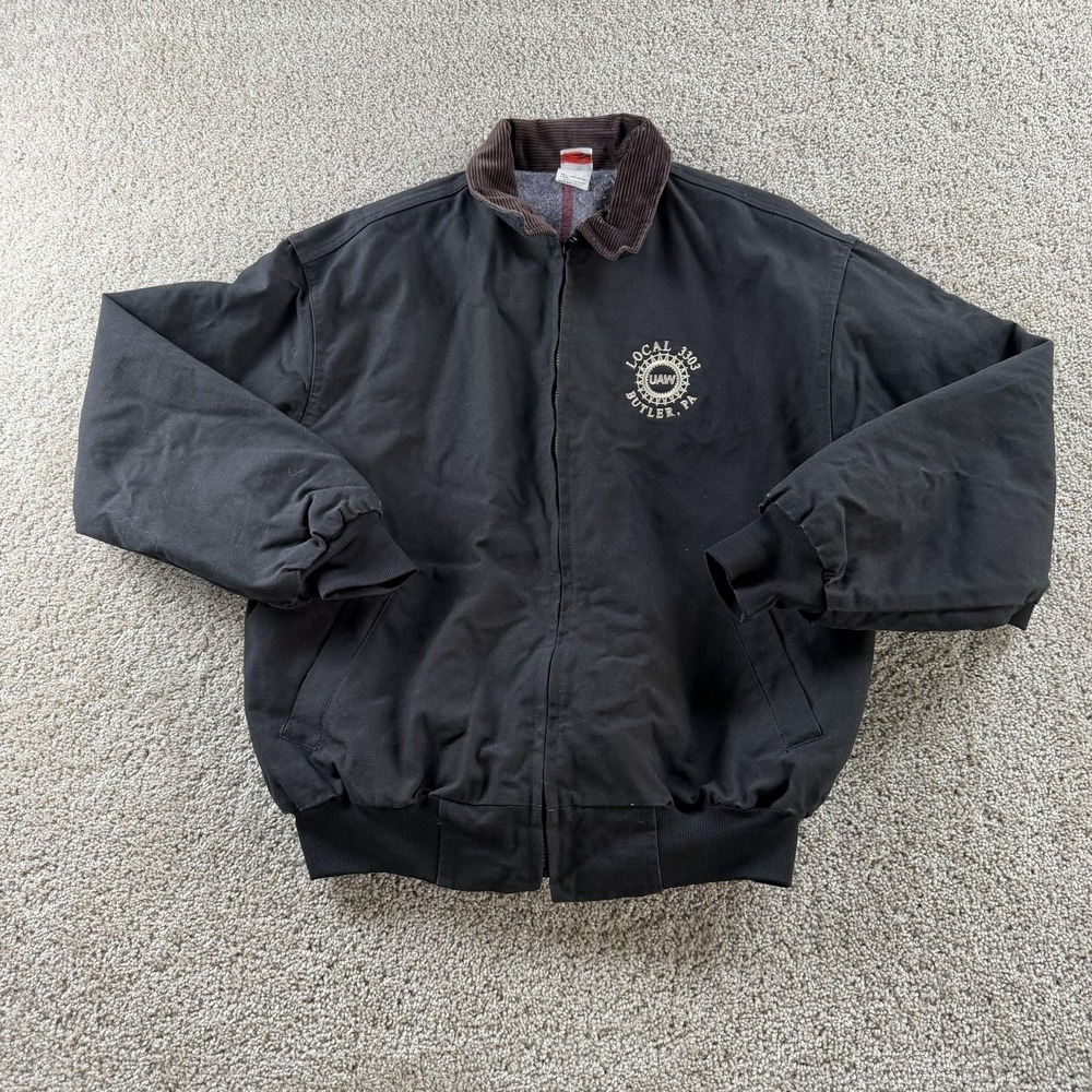 Union Line Jacket Mens Large Black Canvas Bomber UAW Local 3303 USA Butler PA
